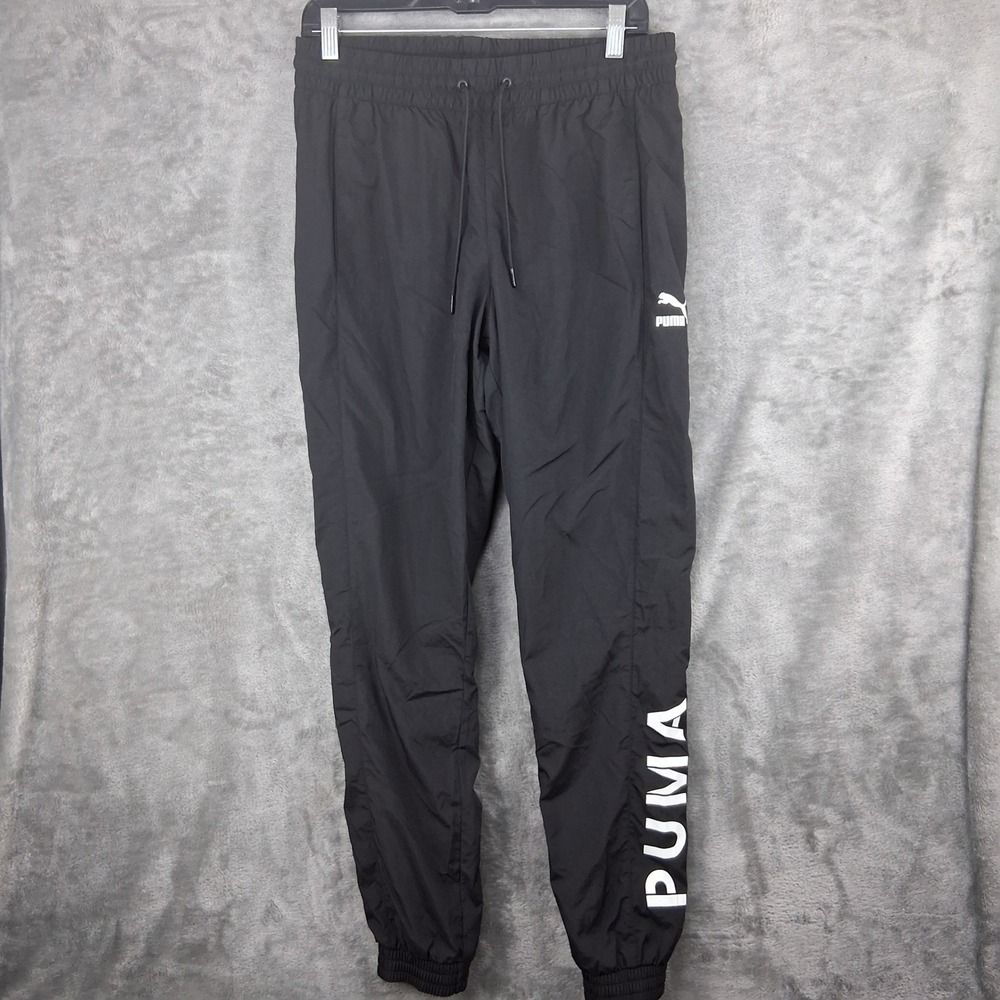 Puma Track Jogger Pants Mens Medium Black Nylon Mesh Lined 595372-01